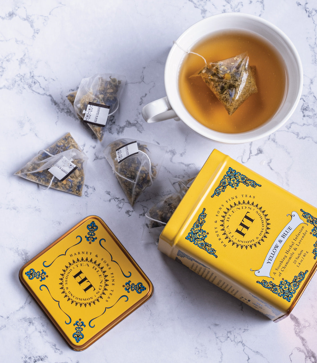 Harney and Sons HT Yellow & Blue - Tin - 20 Silken Sachet - Vooco SG, Singapore