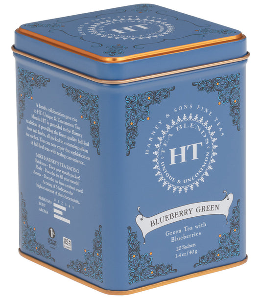 Harney and Sons HT Blueberry Green - HT Tin - 20 Silken Sachet - Vooco SG, Singapore