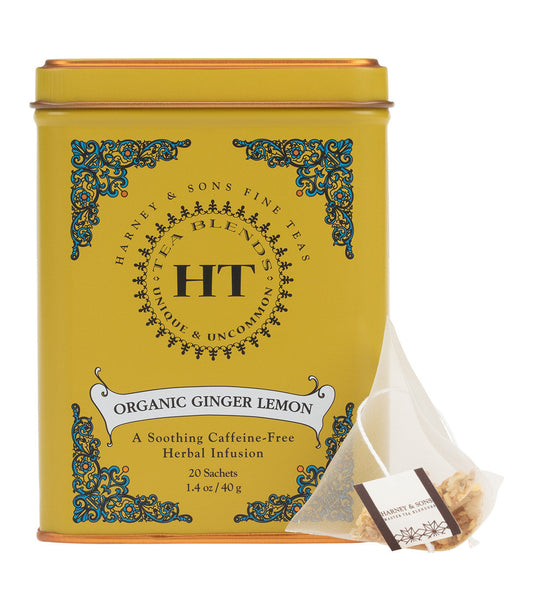 Harney and Sons HT Organic Ginger Lemon - Tin - 20 Silken Sachet - Vooco SG, Singapore