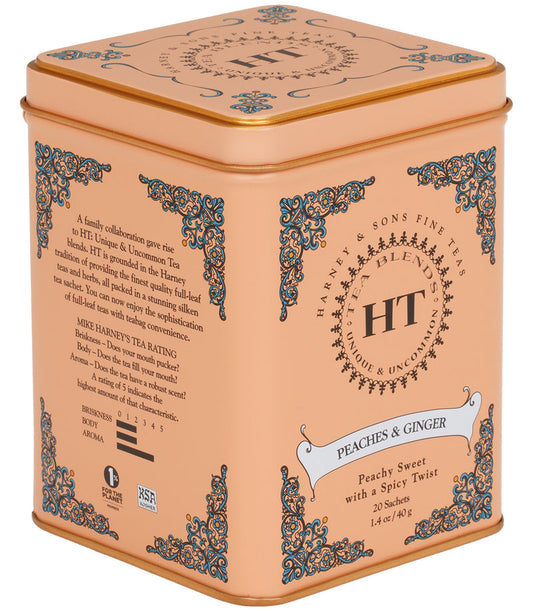 Harney and Sons HT Peaches & Ginger  - HT Tin - 20 Silken Sachet - Vooco SG, Singapore