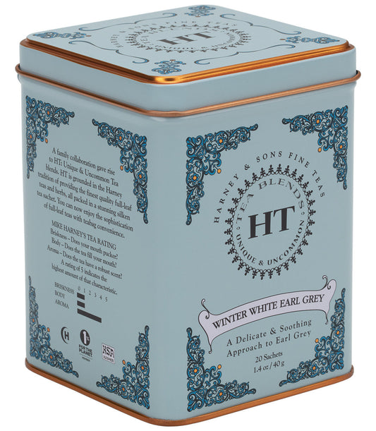 Harney and Sons HT Winter White Earl Grey - Tin - 20 Silken Sachet - Vooco SG, Singapore