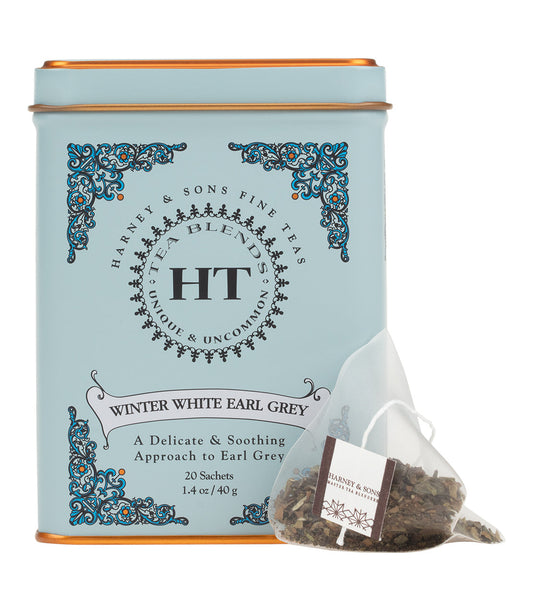 Harney and Sons HT Winter White Earl Grey - Tin - 20 Silken Sachet - Vooco SG, Singapore