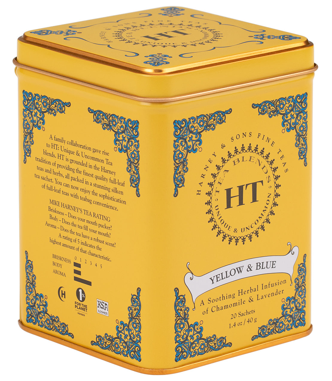 Harney and Sons HT Yellow & Blue - Tin - 20 Silken Sachet - Vooco SG, Singapore