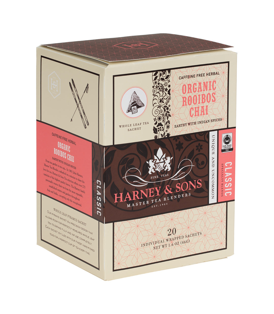 Harney and Sons Rooibos Chai - Individually Wrapped Silken Sachet- 20 Sachets in Box - Vooco SG, Singapore