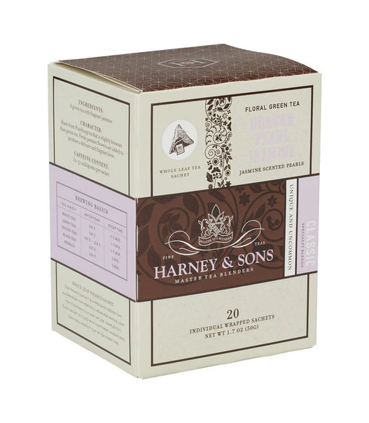 Harney and Sons Dragon Pearl Jasmine - Individually Wrapped Silken Sachet- 20 Sachets in Box - Vooco SG, Singapore