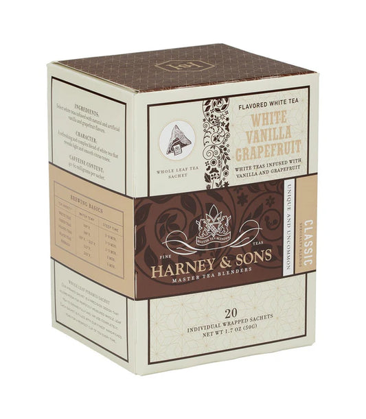 Harney and Sons White Vanilla Grapefruit - Individually Wrapped Silken Sachet- 20 Sachets in Box - Vooco SG, Singapore