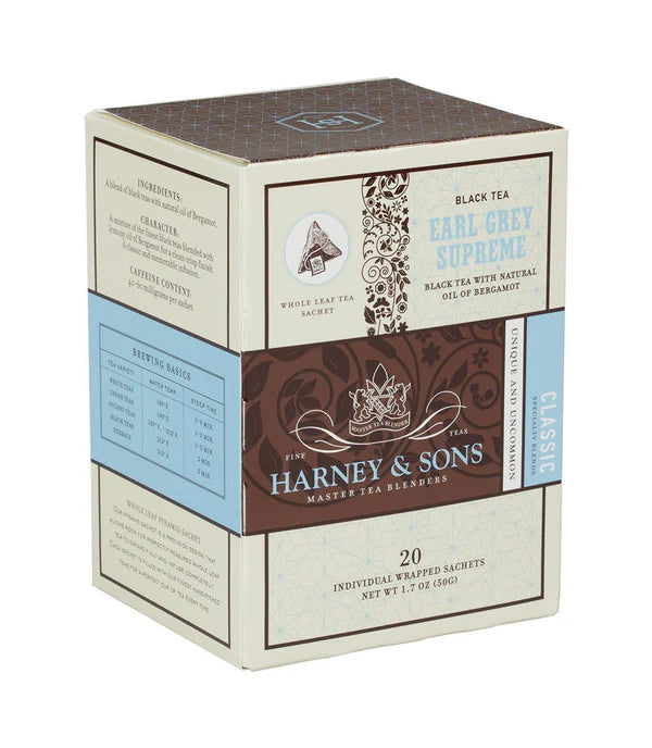 Harney and Sons Earl Grey Supreme - Individually Wrapped Silken Sachet- 20 Sachets in Box - Vooco SG, Singapore