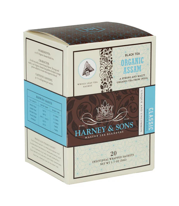 Harney and Sons Organic Assam - Individually Wrapped Silken Sachet- 20 Sachets in Box - Vooco SG, Singapore