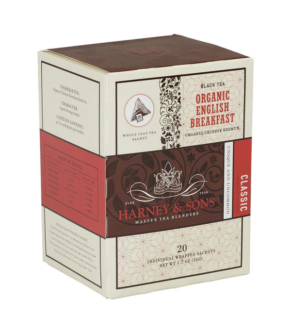 Harney and Sons Organic English Breakfast - Individually Wrapped Silken Sachet- 20 Sachets in Box - Vooco SG, Singapore